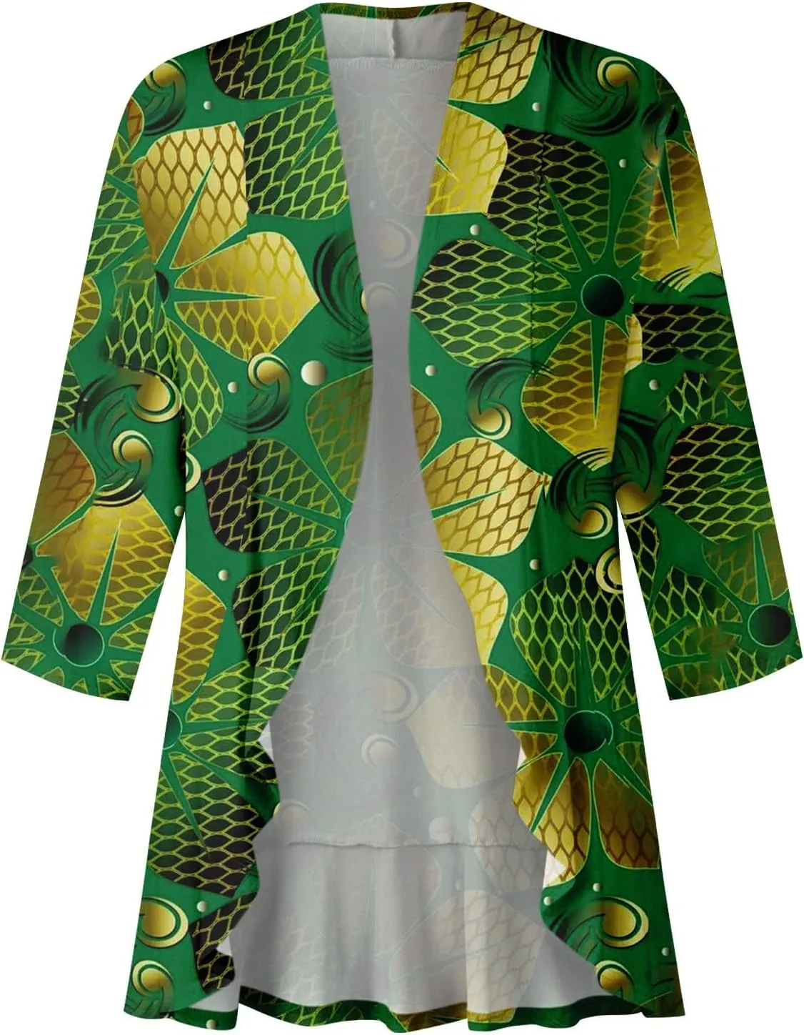 Long Sleeve Kimono for Womens Lightweight 3/4 Sleeve Cardigans Retro Print Jackets Casual Duster Blouse Tops Coat