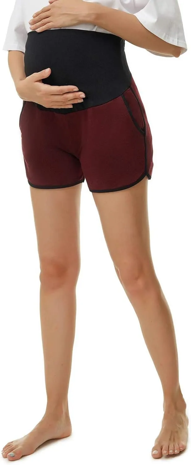 Love2Mi Maternity Shorts Lounge Sports Yoga Over Belly Workout Stretchy Pregnancy Shorts with Pockets