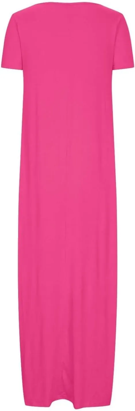 Maxi Dresses for Women Deep V-Neck Solid Color Long Dress with Pockets Summer Casual Short Sleeve