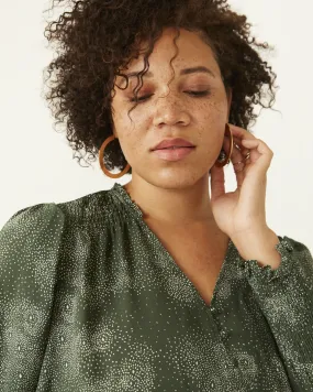Maya Smocked Blouse | Olive Green / White