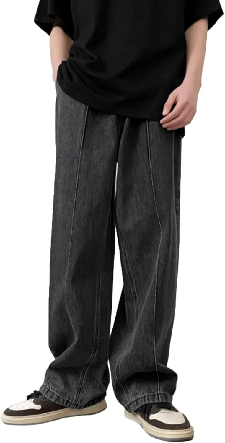 Men Fashion Loose Plus Size Jeans Street Wide Leg Trousers Pants Relaxed Fit Stretch