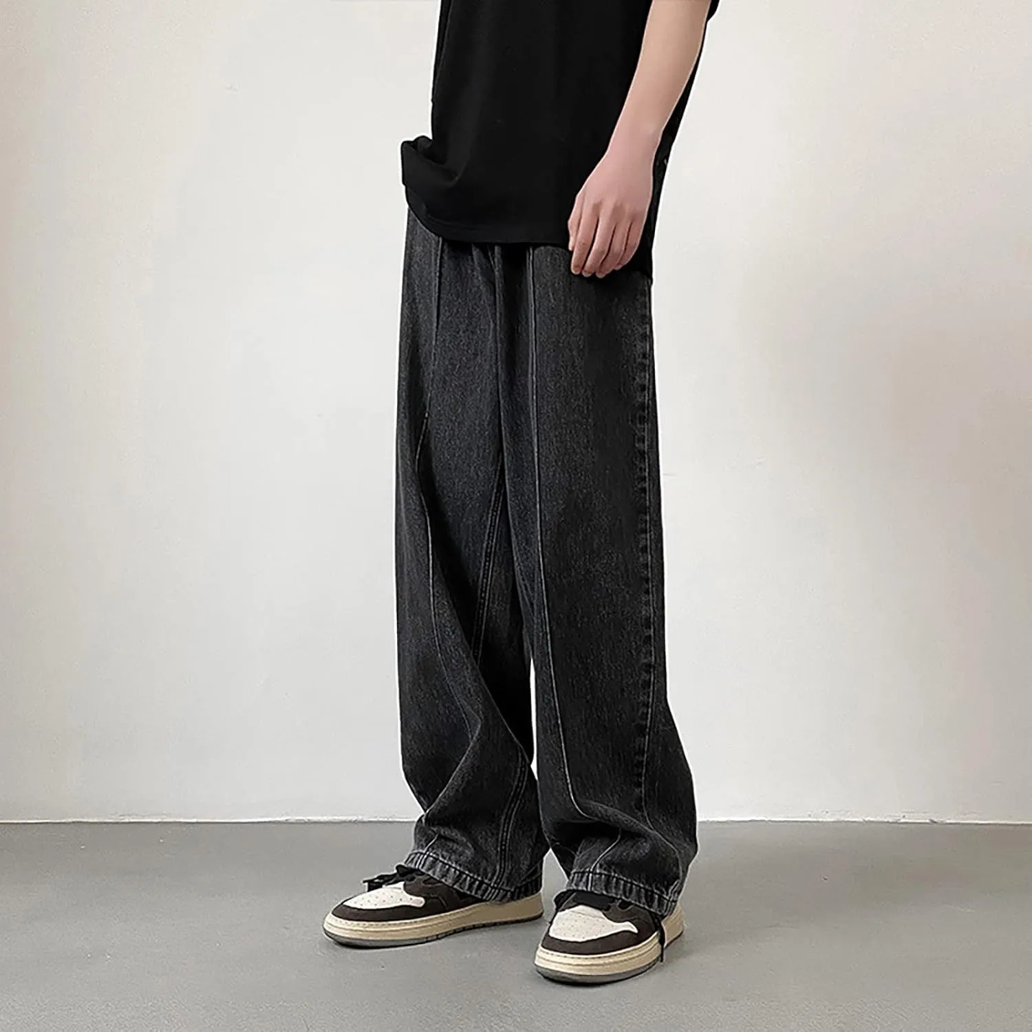 Men Fashion Loose Plus Size Jeans Street Wide Leg Trousers Pants Relaxed Fit Stretch