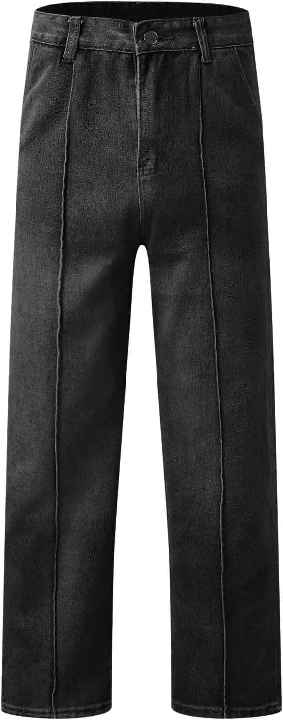 Men Fashion Loose Plus Size Jeans Street Wide Leg Trousers Pants Relaxed Fit Stretch