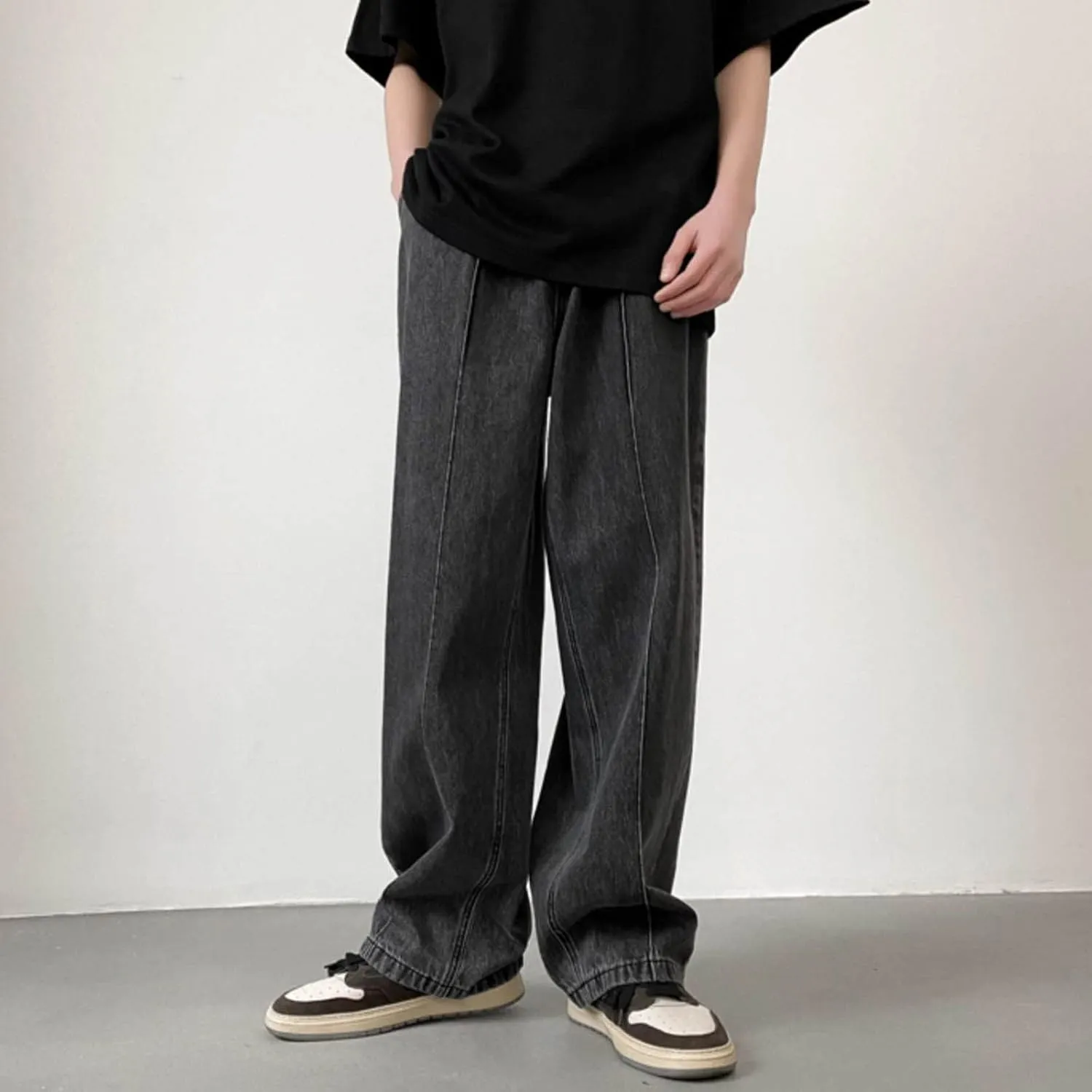 Men Fashion Loose Plus Size Jeans Street Wide Leg Trousers Pants Relaxed Fit Stretch