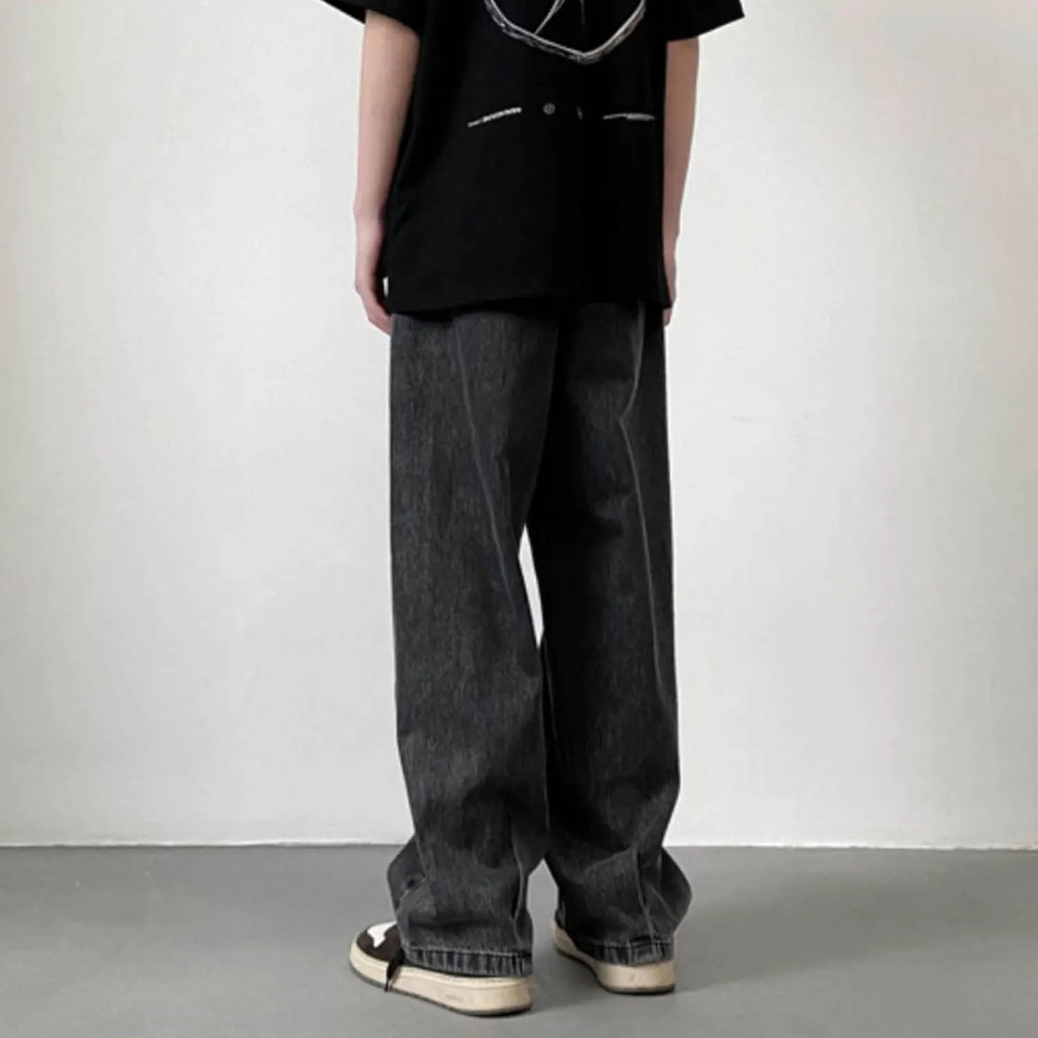 Men Fashion Loose Plus Size Jeans Street Wide Leg Trousers Pants Relaxed Fit Stretch