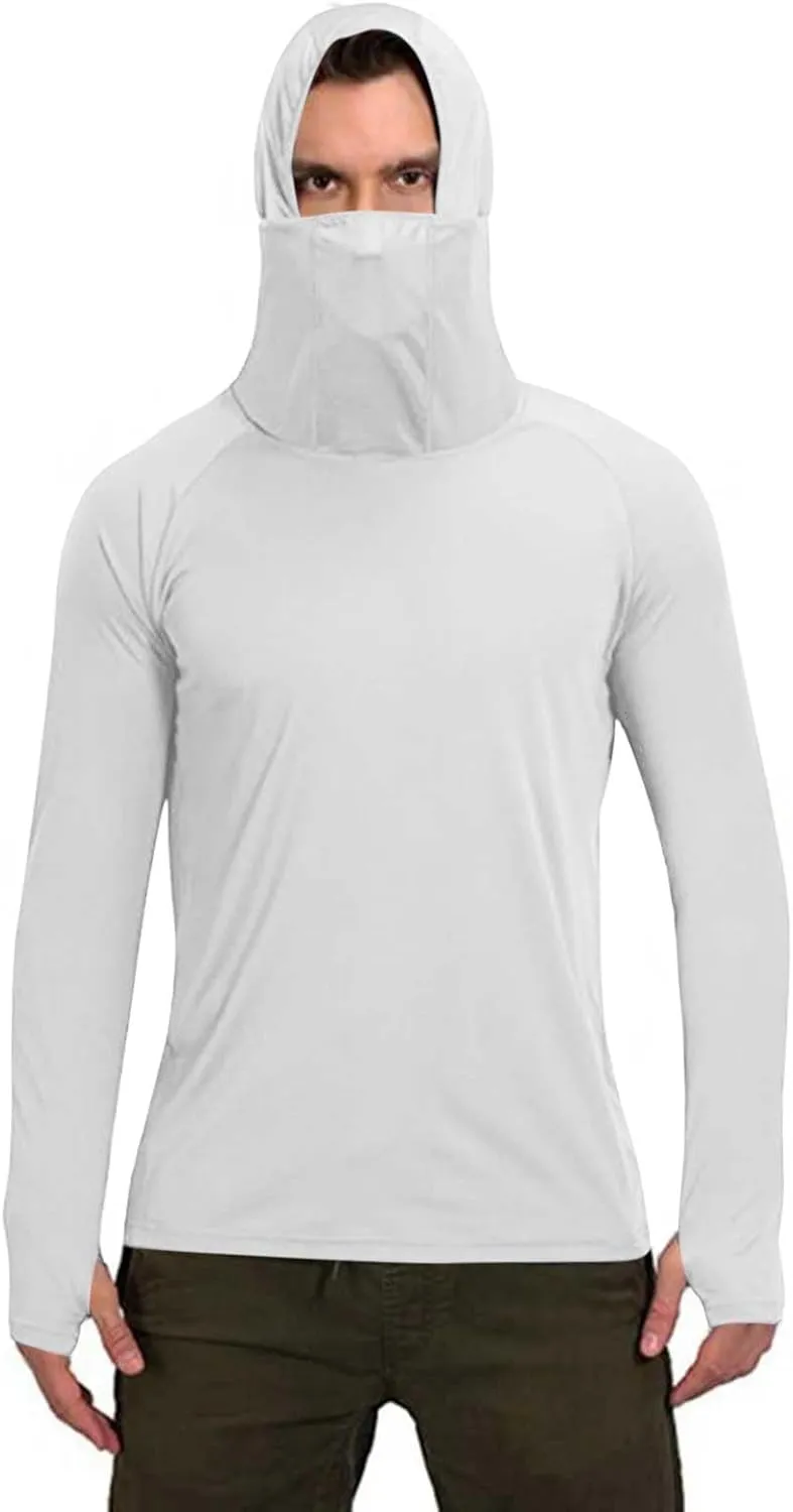 Men Women Sun Protection Hoodie Shirt UPF 50  Long Sleeve UV SPF Tshirt with Face Mask Rash Guard Fishing Lightweight