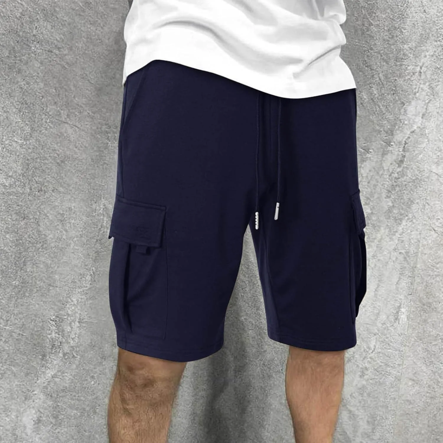 Mens Elastic Waist Cargo Shorts Summer Knee Length Bermuda Shorts Relaxed-Fit Casual Workout Shorts Hiking Pants