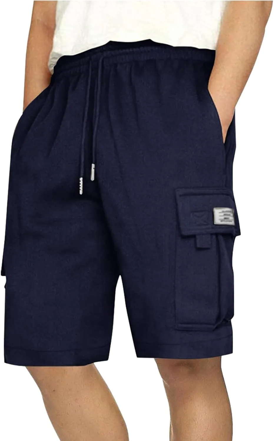 Mens Elastic Waist Cargo Shorts Summer Knee Length Bermuda Shorts Relaxed-Fit Casual Workout Shorts Hiking Pants