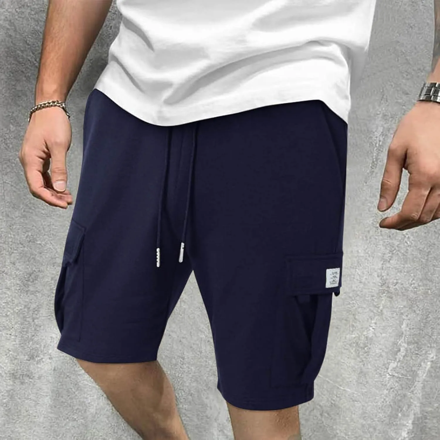 Mens Elastic Waist Cargo Shorts Summer Knee Length Bermuda Shorts Relaxed-Fit Casual Workout Shorts Hiking Pants