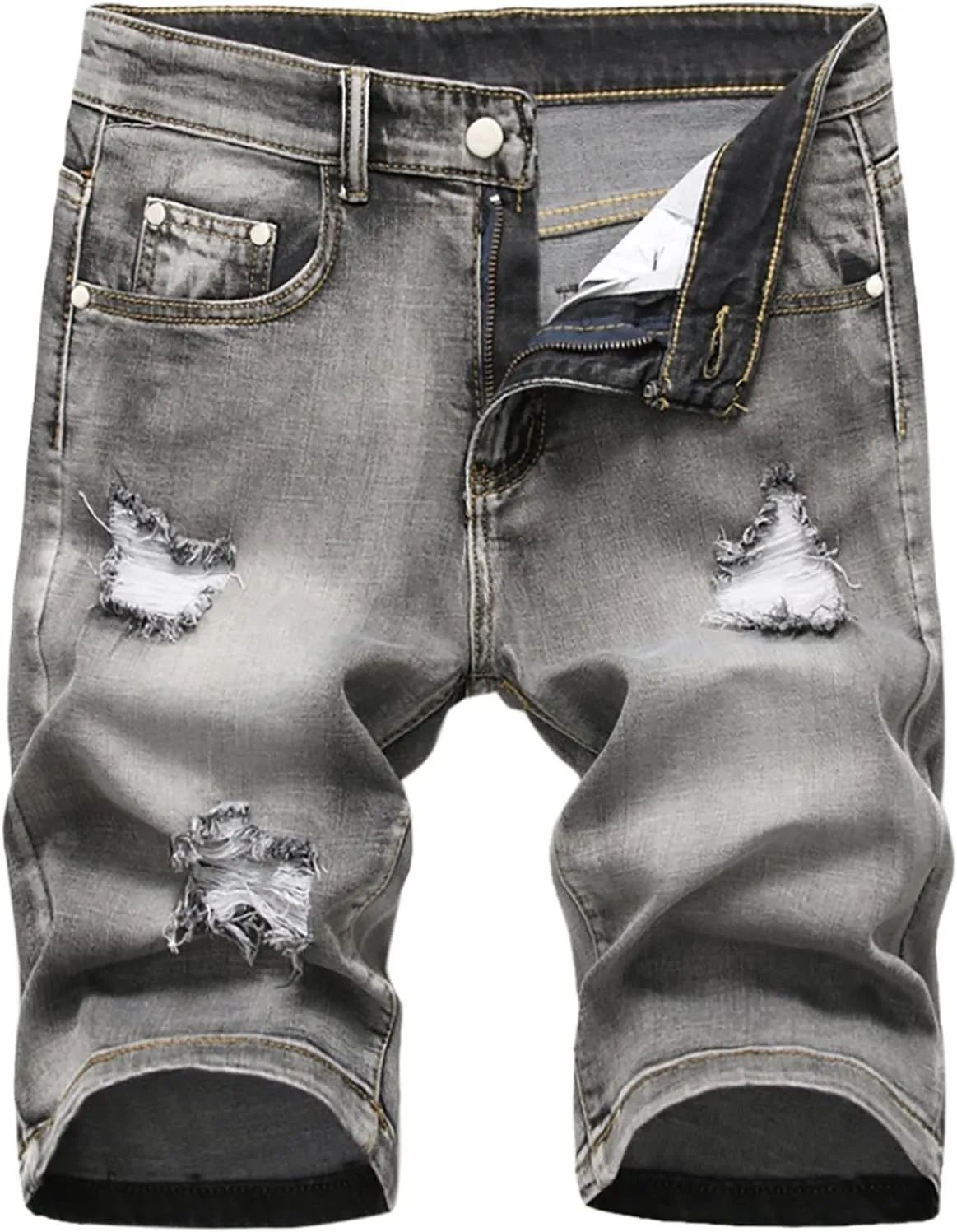 Mens Jean Shorts Summer Relaxed-Fit Ripped Bermuda Shorts Fashion Distressed Denim Shorts Casual Summer Work Shorts