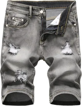 Mens Jean Shorts Summer Relaxed-Fit Ripped Bermuda Shorts Fashion Distressed Denim Shorts Casual Summer Work Shorts