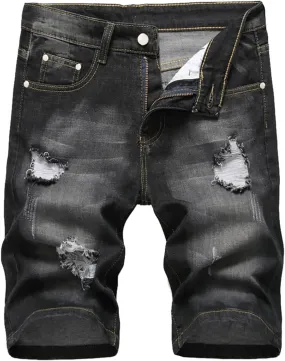 Mens Jean Shorts Summer Relaxed-Fit Ripped Bermuda Shorts Fashion Distressed Denim Shorts Casual Summer Work Shorts