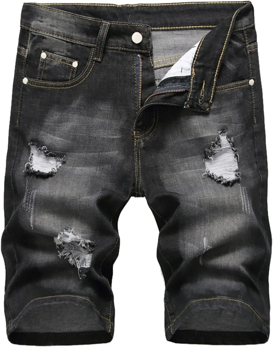 Mens Jean Shorts Summer Relaxed-Fit Ripped Bermuda Shorts Fashion Distressed Denim Shorts Casual Summer Work Shorts