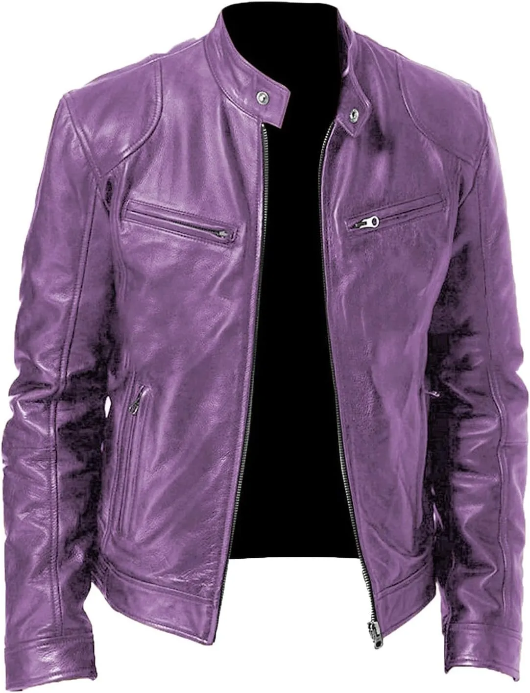 Men's Leather Biker Jacket 2024 Casual Stylish Stand Collared Zip Up Varsity Coat Motorcycle Light Weight Jackets