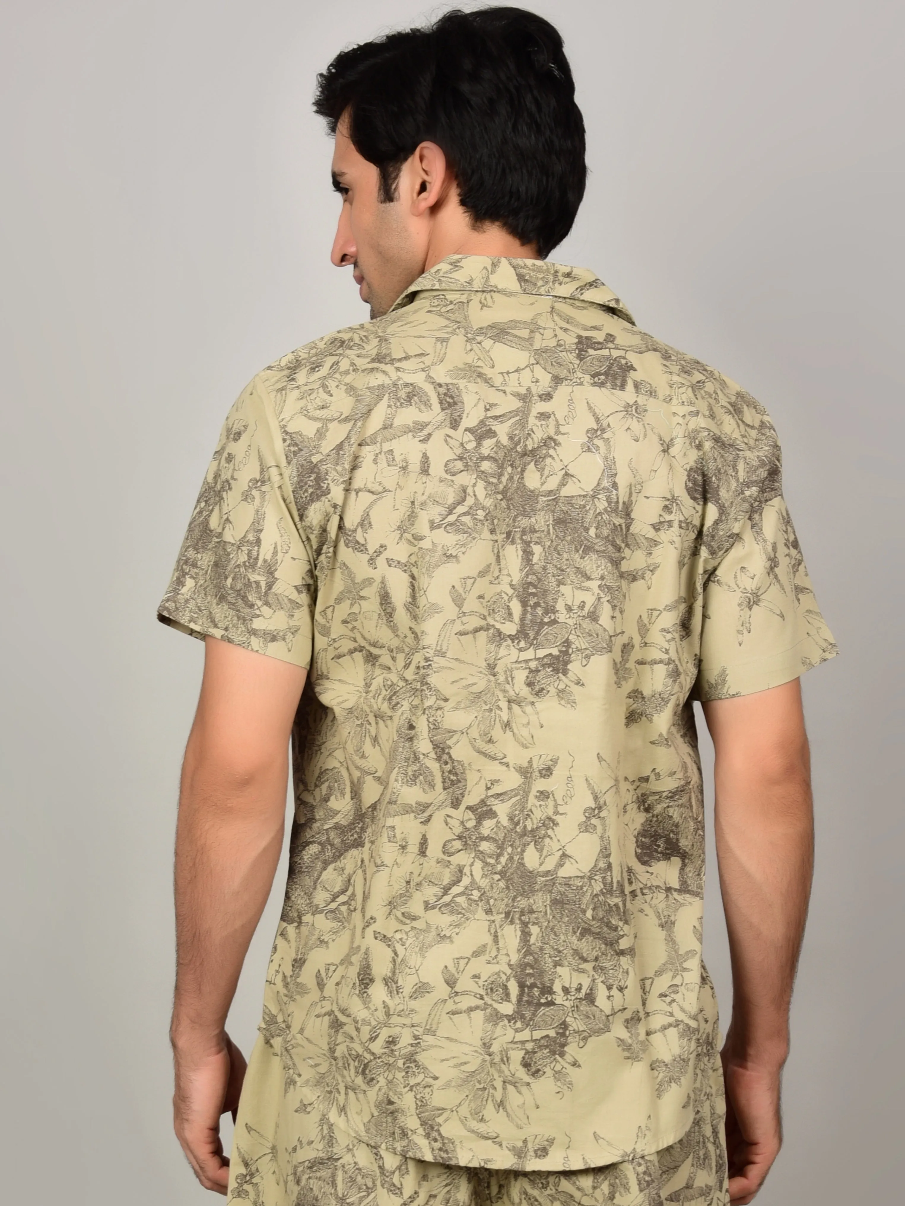 Men's Light Olive Floral Print Casual Shirt