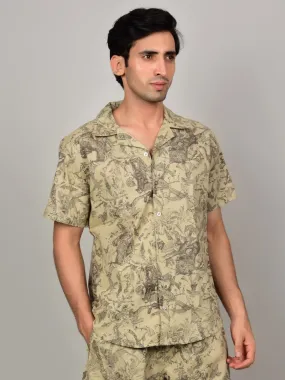 Men's Light Olive Floral Print Casual Shirt