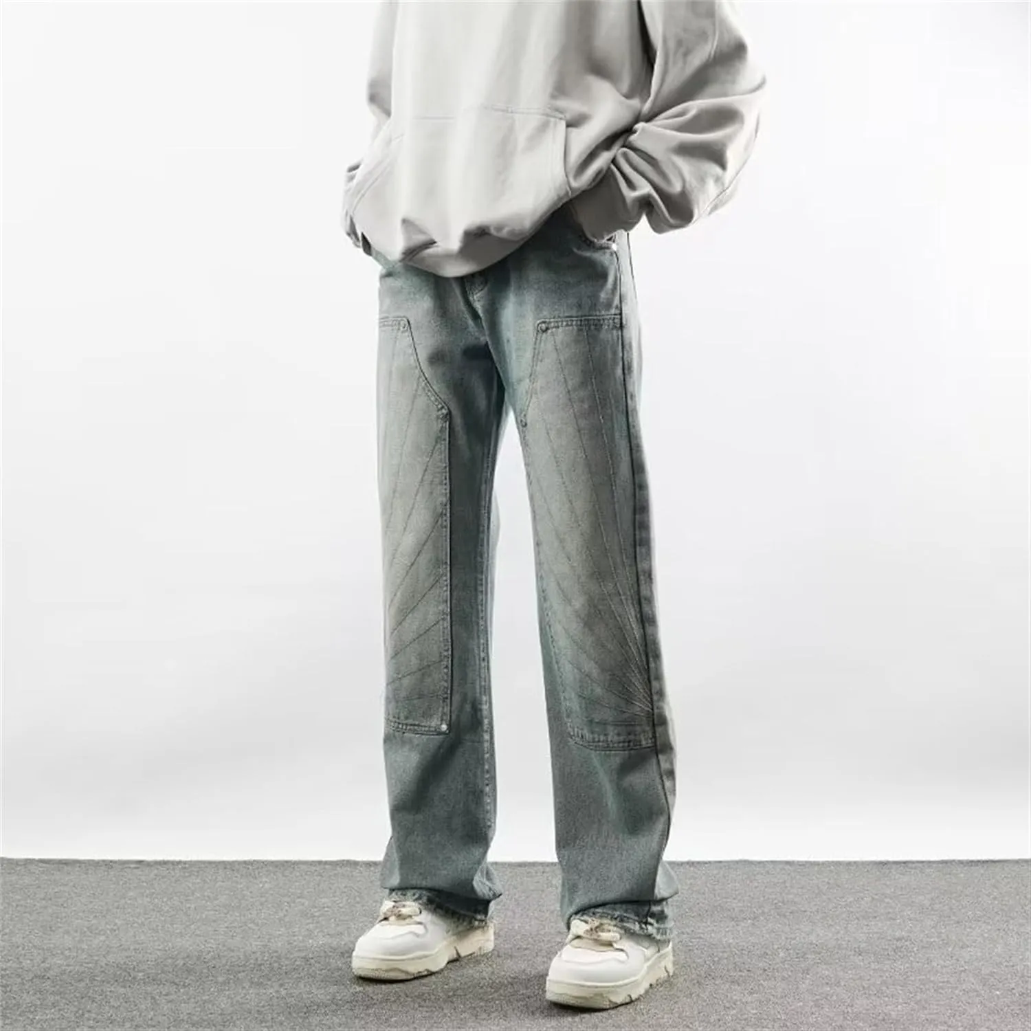 Men's Relaxed Fit Straight Leg Jeans Retro Washed Stylish Hip Hop Denim Pants Casual Loose Trousers Streetwear