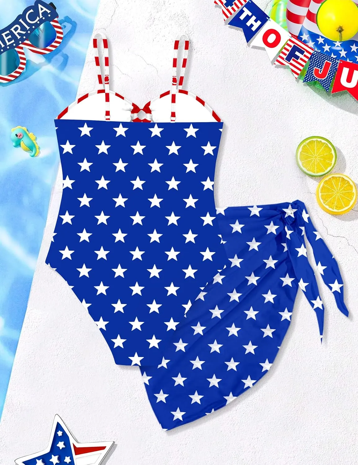 MIGU Girls One Piece Swimsuits Adjustable Straps Cutout Bathing Suit with Tropical Print Cover Up for Swimwear