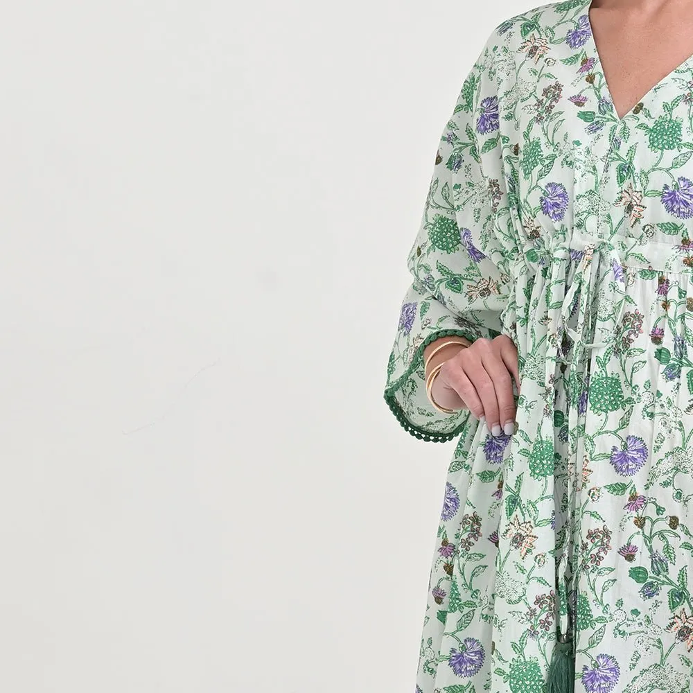 Mila Floral Emerald Long Caftan Coverup