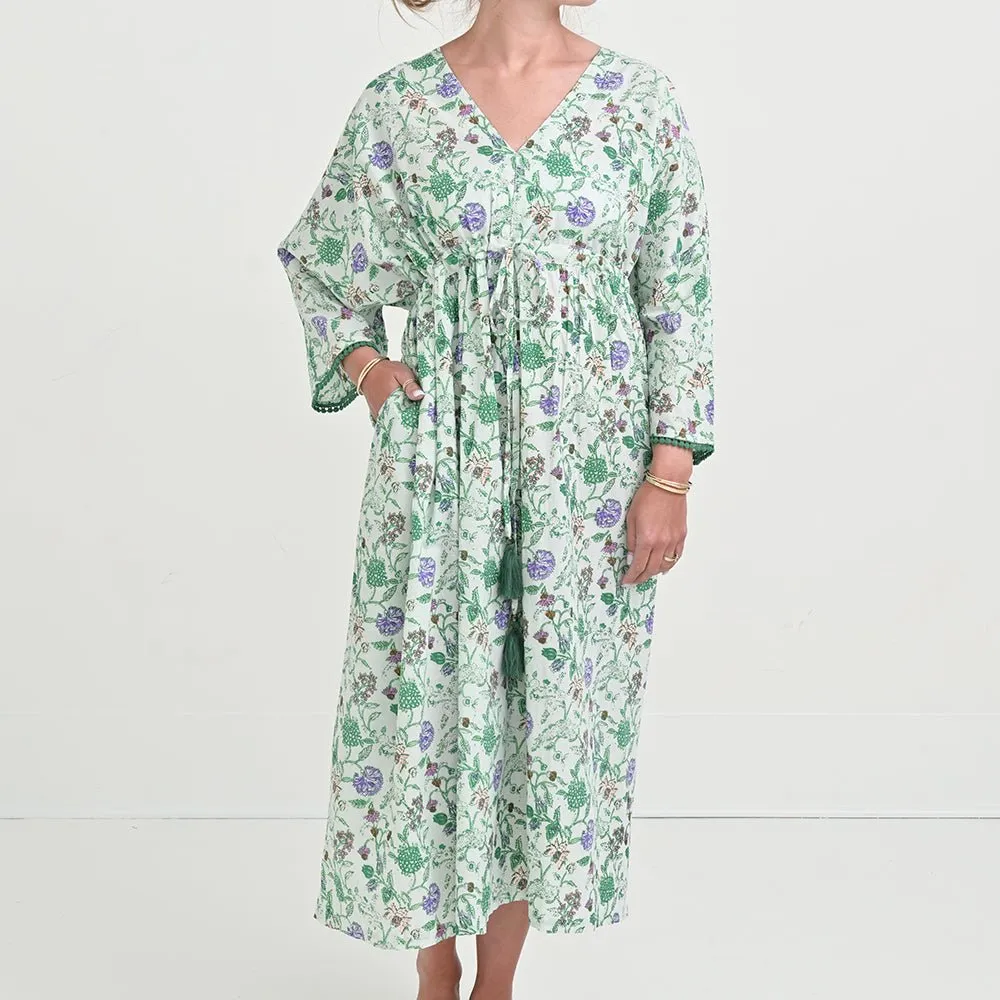 Mila Floral Emerald Long Caftan Coverup