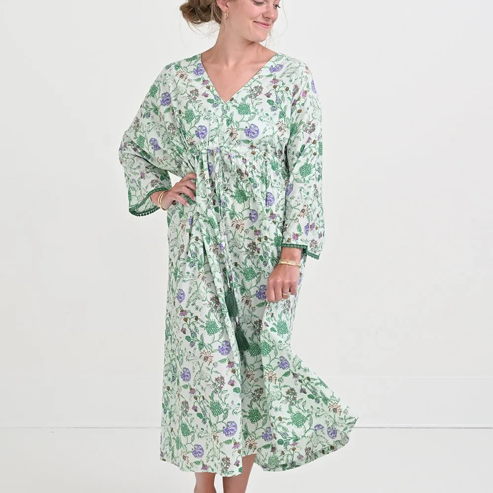 Mila Floral Emerald Long Caftan Coverup