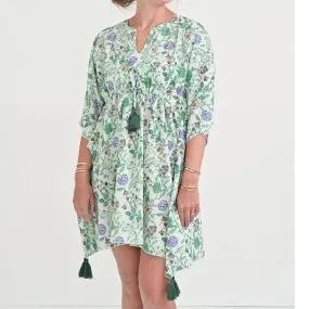 Mila Floral Emerald Short Caftan Coverup