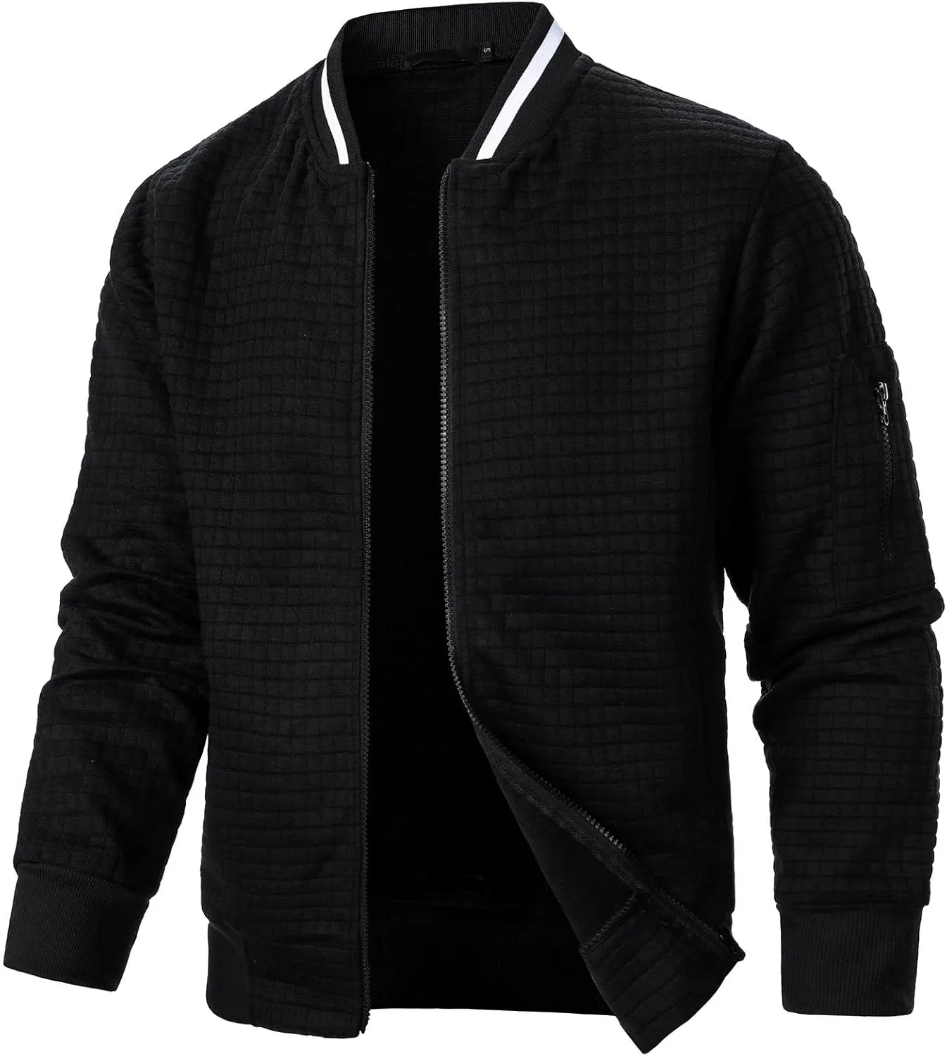 Muscularfit Mens Loose Fit Lightweight Jacket Casual Trendy Bomber Jacket Solid Color Waffle Full Zip Outwear Fall Light Coat