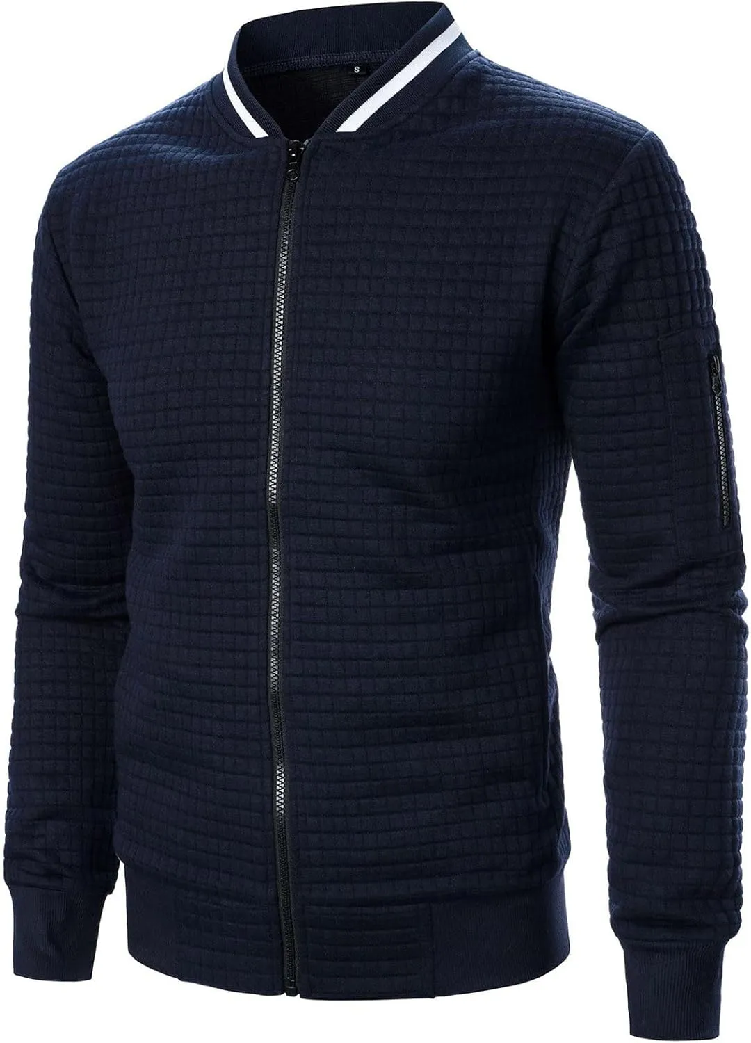 Muscularfit Mens Loose Fit Lightweight Jacket Casual Trendy Bomber Jacket Solid Color Waffle Full Zip Outwear Fall Light Coat