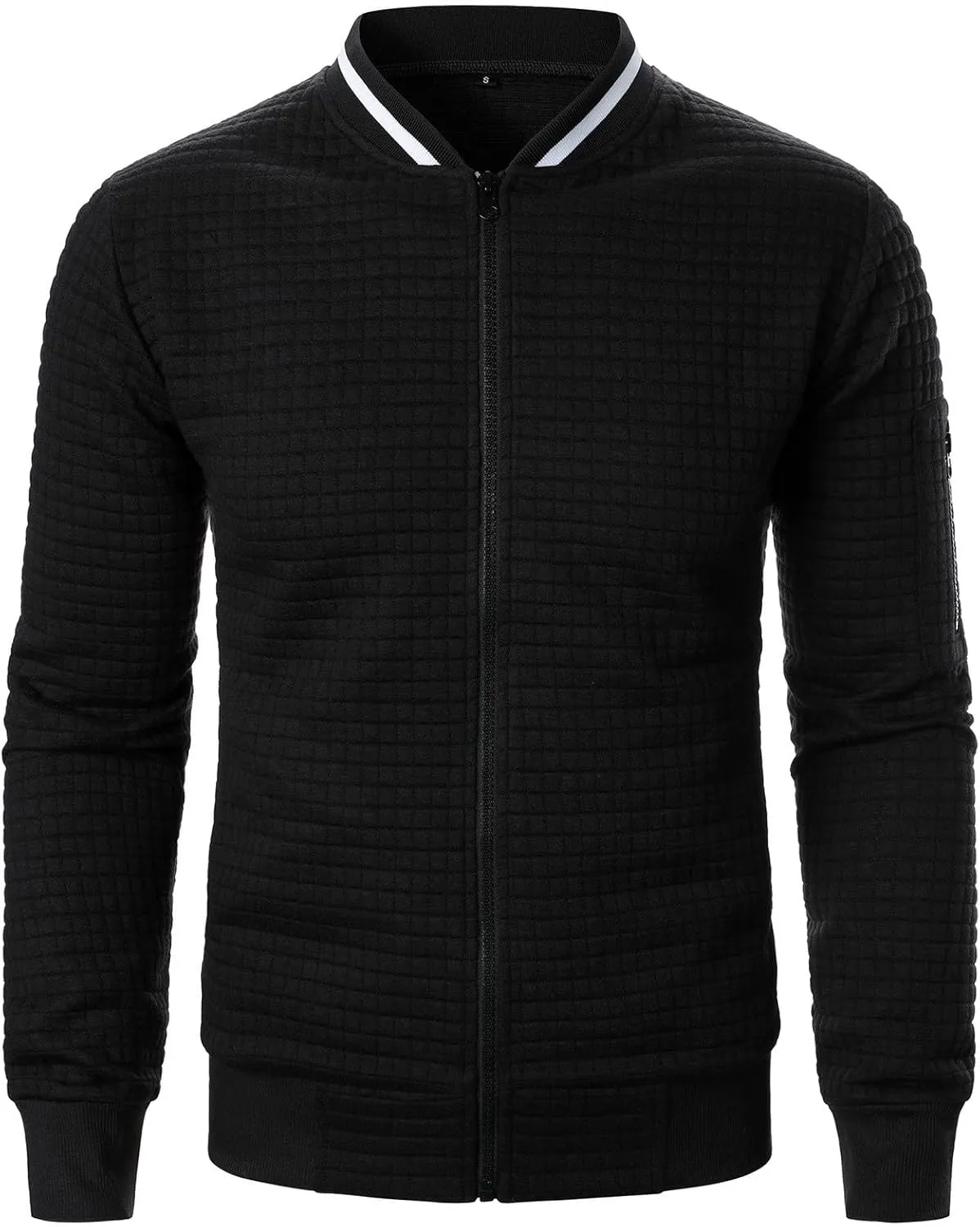 Muscularfit Mens Loose Fit Lightweight Jacket Casual Trendy Bomber Jacket Solid Color Waffle Full Zip Outwear Fall Light Coat