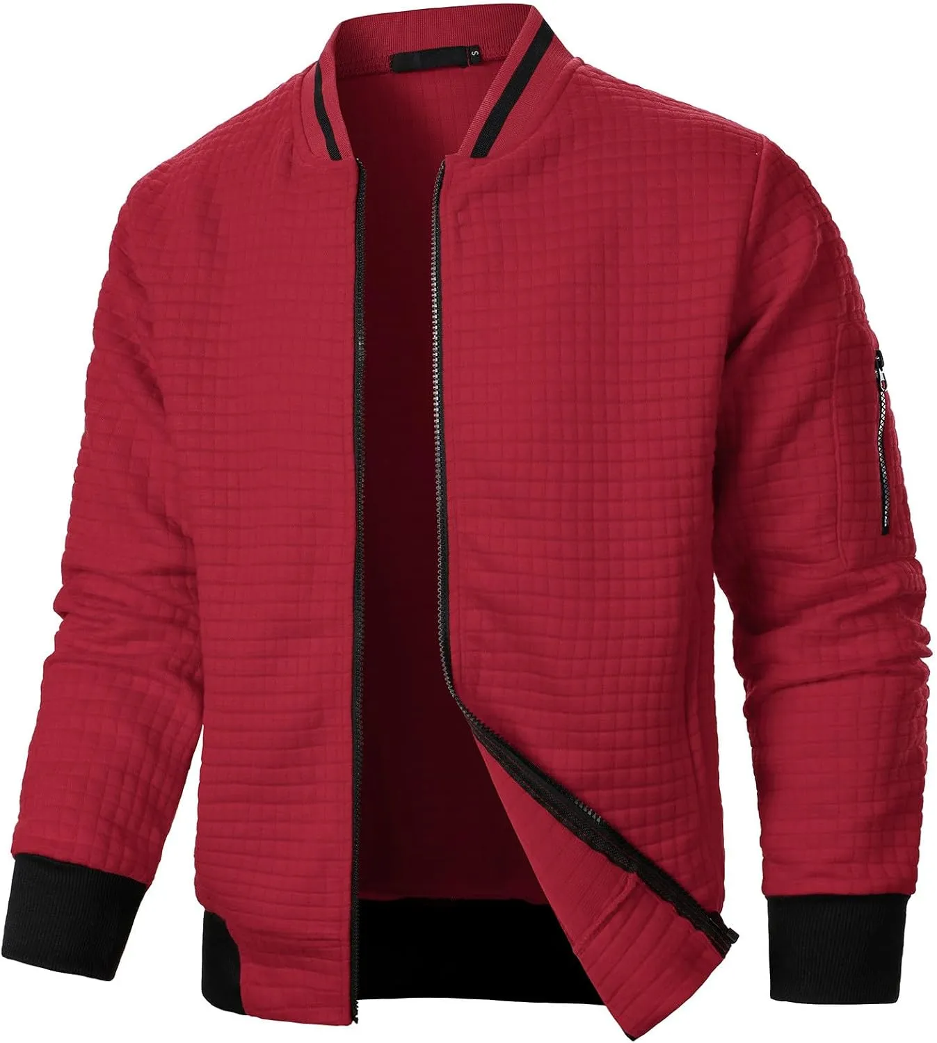 Muscularfit Mens Loose Fit Lightweight Jacket Casual Trendy Bomber Jacket Solid Color Waffle Full Zip Outwear Fall Light Coat