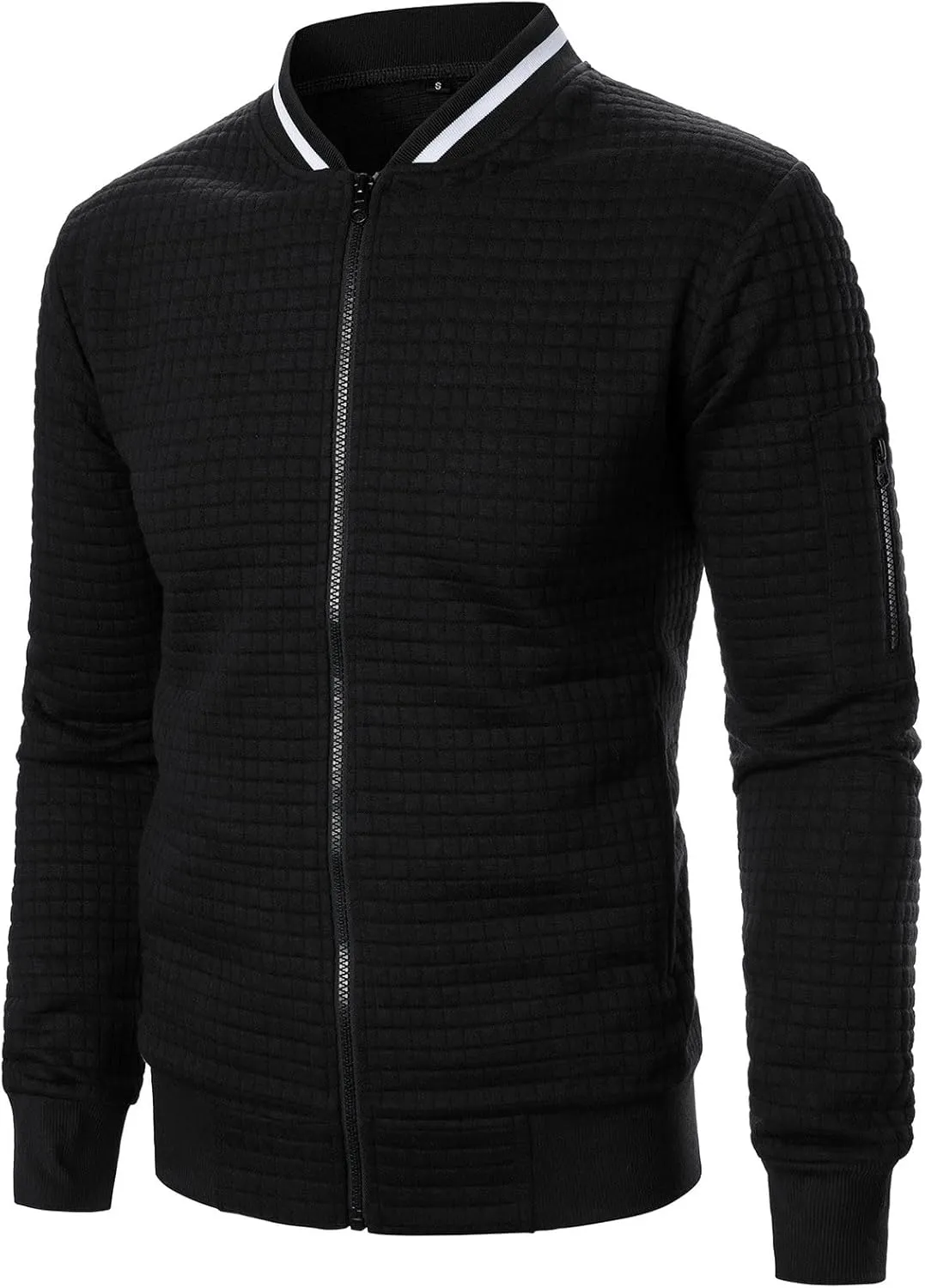 Muscularfit Mens Loose Fit Lightweight Jacket Casual Trendy Bomber Jacket Solid Color Waffle Full Zip Outwear Fall Light Coat
