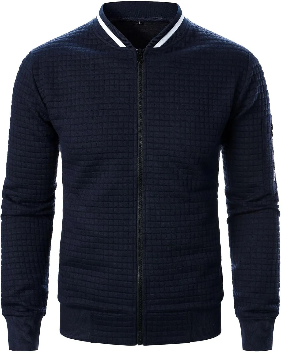 Muscularfit Mens Loose Fit Lightweight Jacket Casual Trendy Bomber Jacket Solid Color Waffle Full Zip Outwear Fall Light Coat