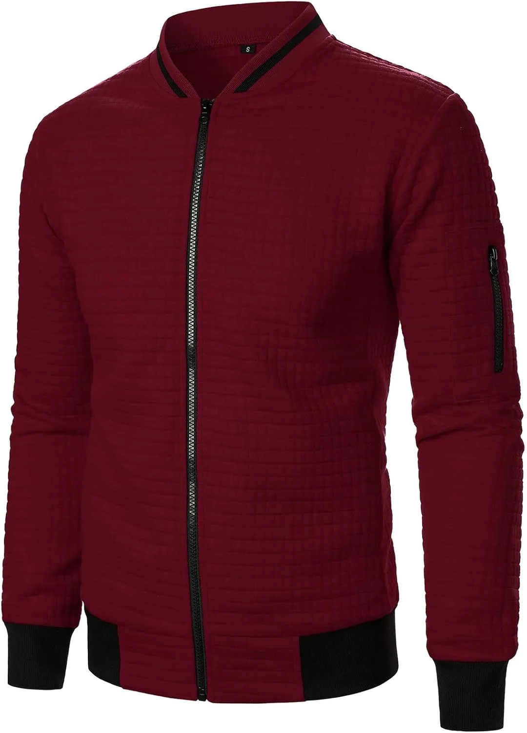 Muscularfit Mens Loose Fit Lightweight Jacket Casual Trendy Bomber Jacket Solid Color Waffle Full Zip Outwear Fall Light Coat