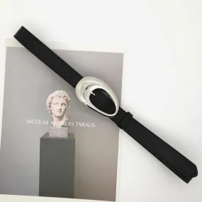 Oval Shaped Silver Buckle Black Belts JLTHB0239