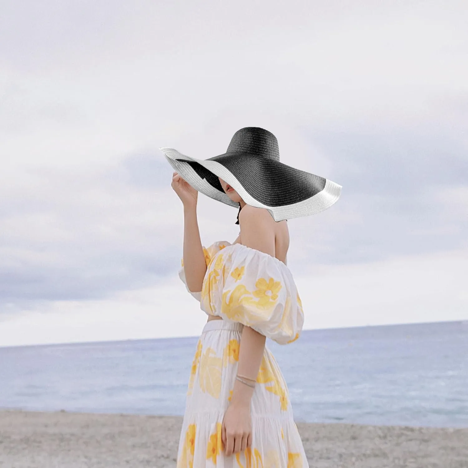 Oversized Beach Straw Hats for Women Extra Large Wide Brim Beach Hat Foldable Roll up Floppy Sun Hat Summer UV Protection
