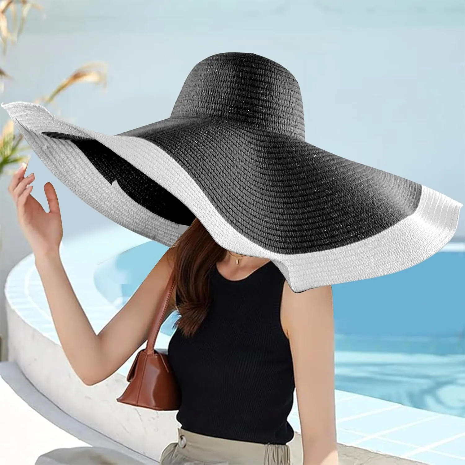 Oversized Beach Straw Hats for Women Extra Large Wide Brim Beach Hat Foldable Roll up Floppy Sun Hat Summer UV Protection