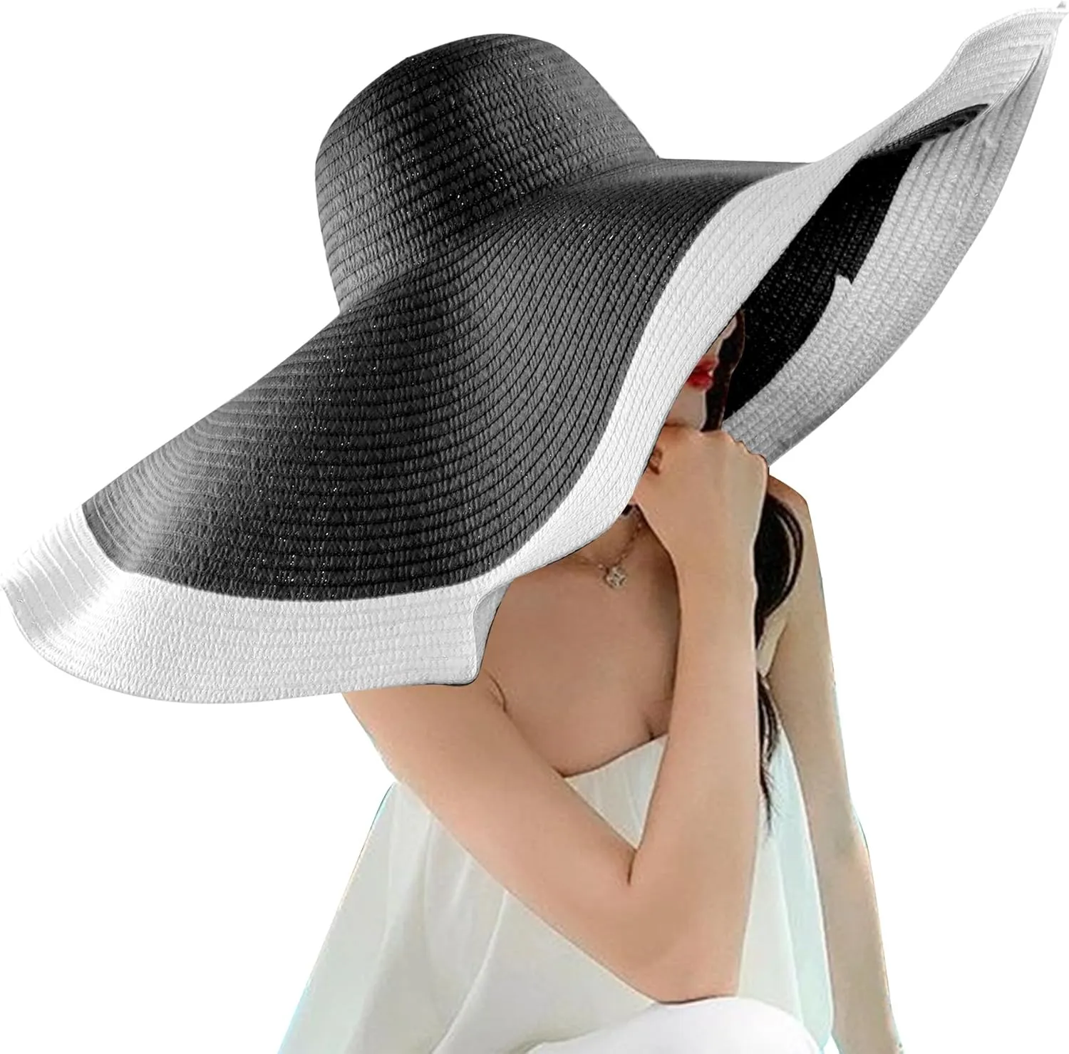 Oversized Beach Straw Hats for Women Extra Large Wide Brim Beach Hat Foldable Roll up Floppy Sun Hat Summer UV Protection