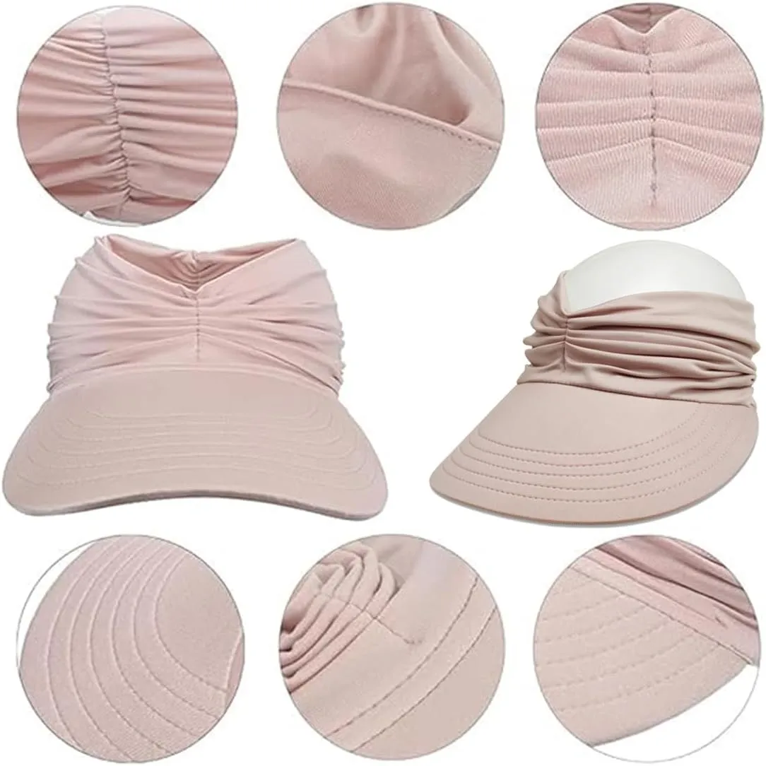 Peshoriadm Summer Women's Sun Hat, Adjustable Elastic Top Ponytail Sun Beach Hats for Women Golf Visor Wide Brim Cap