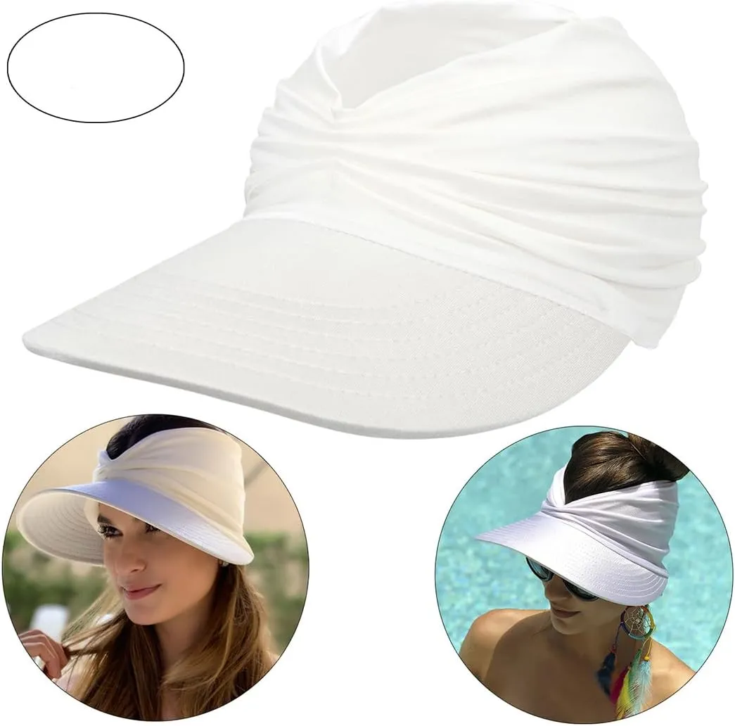 Peshoriadm Summer Women's Sun Hat, Adjustable Elastic Top Ponytail Sun Beach Hats for Women Golf Visor Wide Brim Cap