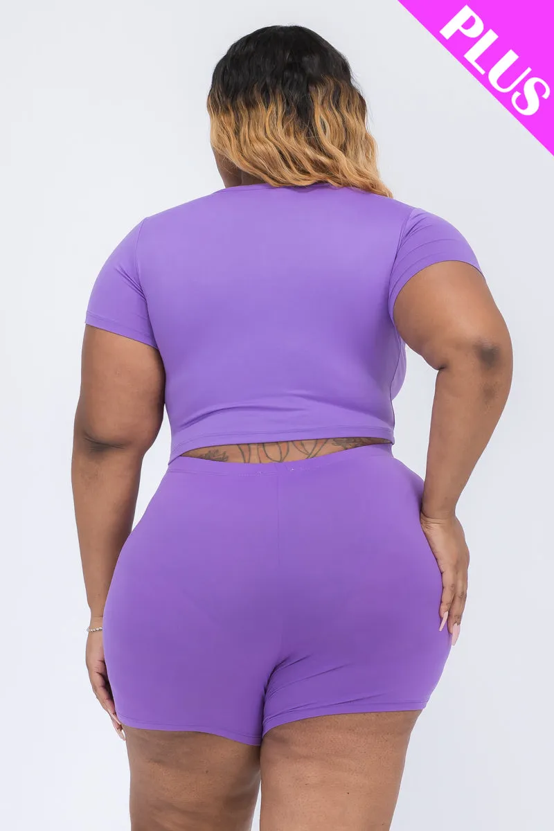 Plus Size Short Sleeve Crop Top & Shorts Set (CAPELLA)