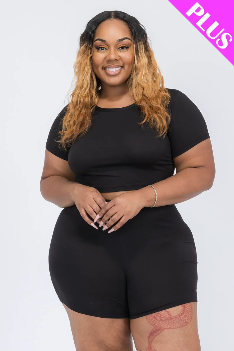 Plus Size Short Sleeve Crop Top & Shorts Set (CAPELLA)