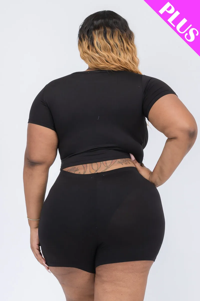 Plus Size Short Sleeve Crop Top & Shorts Set (CAPELLA)