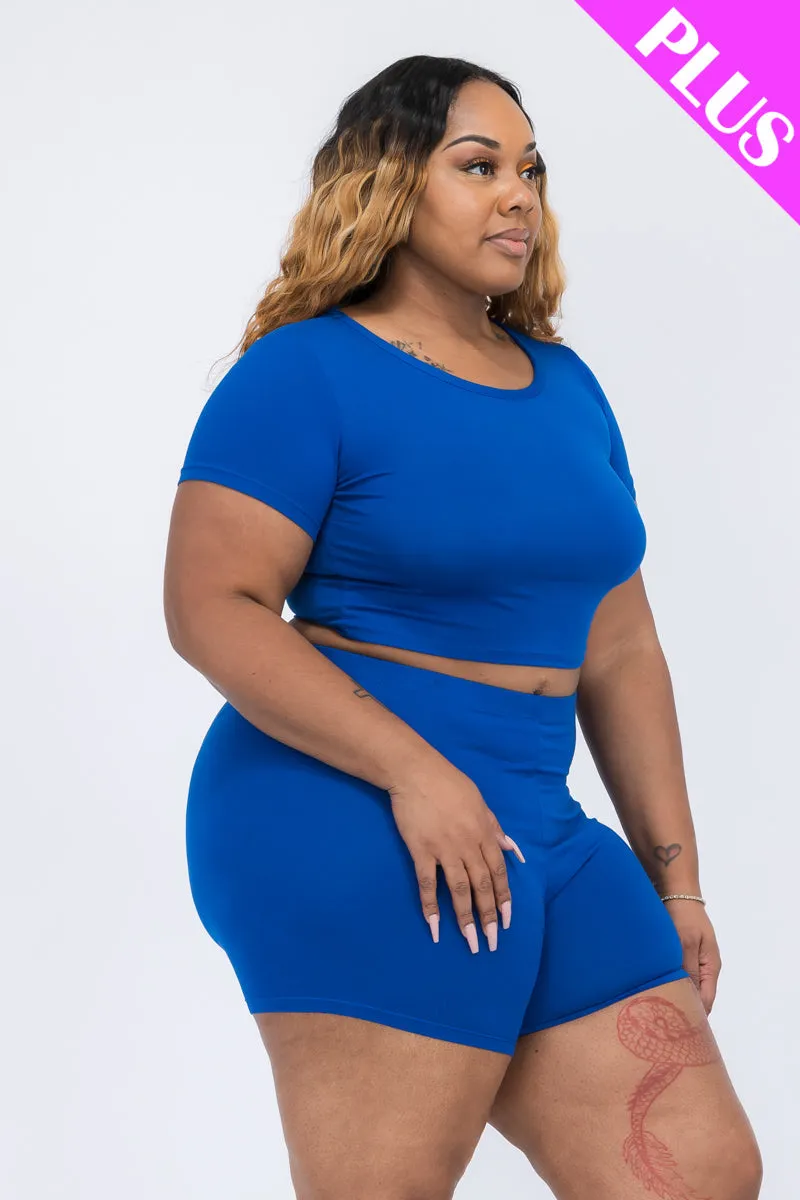 Plus Size Short Sleeve Crop Top & Shorts Set (CAPELLA)