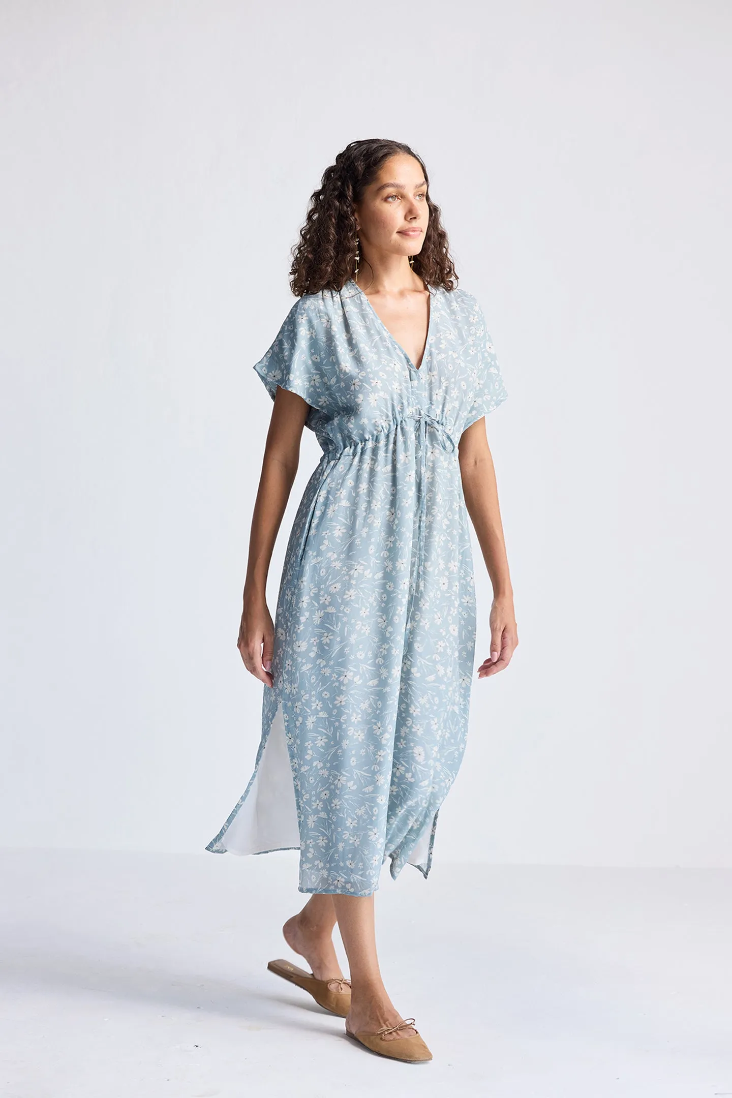 Reistor Gathered Maxi Dress in Light Blue Florals | NEW COLLECTION