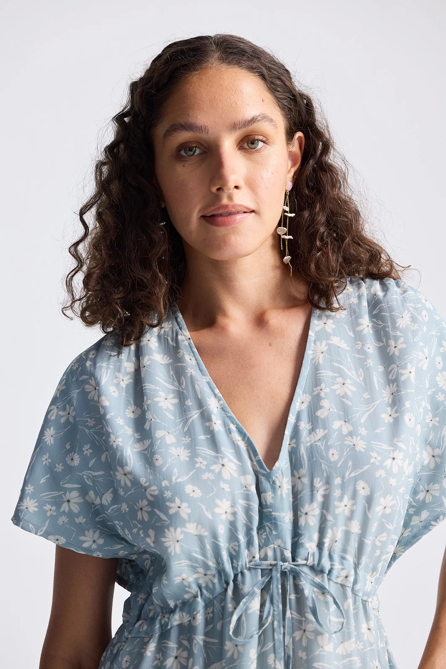 Reistor Gathered Maxi Dress in Light Blue Florals | NEW COLLECTION