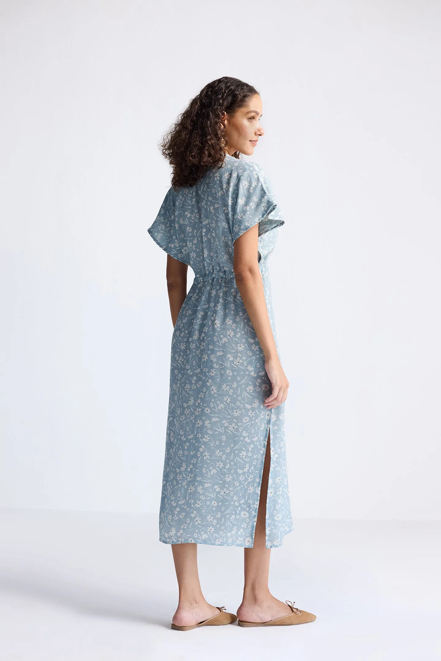 Reistor Gathered Maxi Dress in Light Blue Florals | NEW COLLECTION