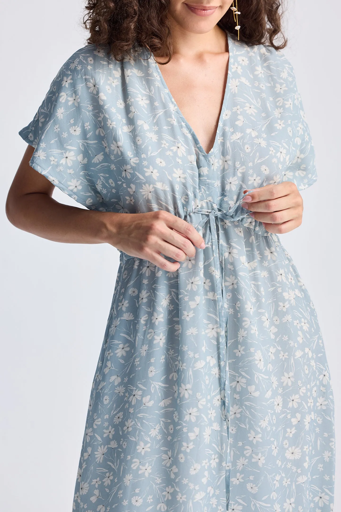 Reistor Gathered Maxi Dress in Light Blue Florals | NEW COLLECTION