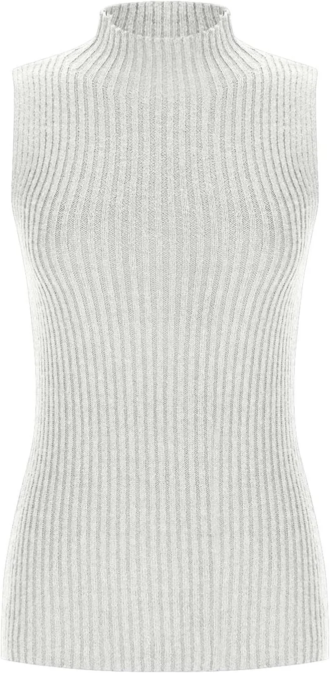Ribbed Knit Tank Top for Women Turtleneck Sleeveless Sweater Blouse Solid Color Tunic Summer Trendy Shirt