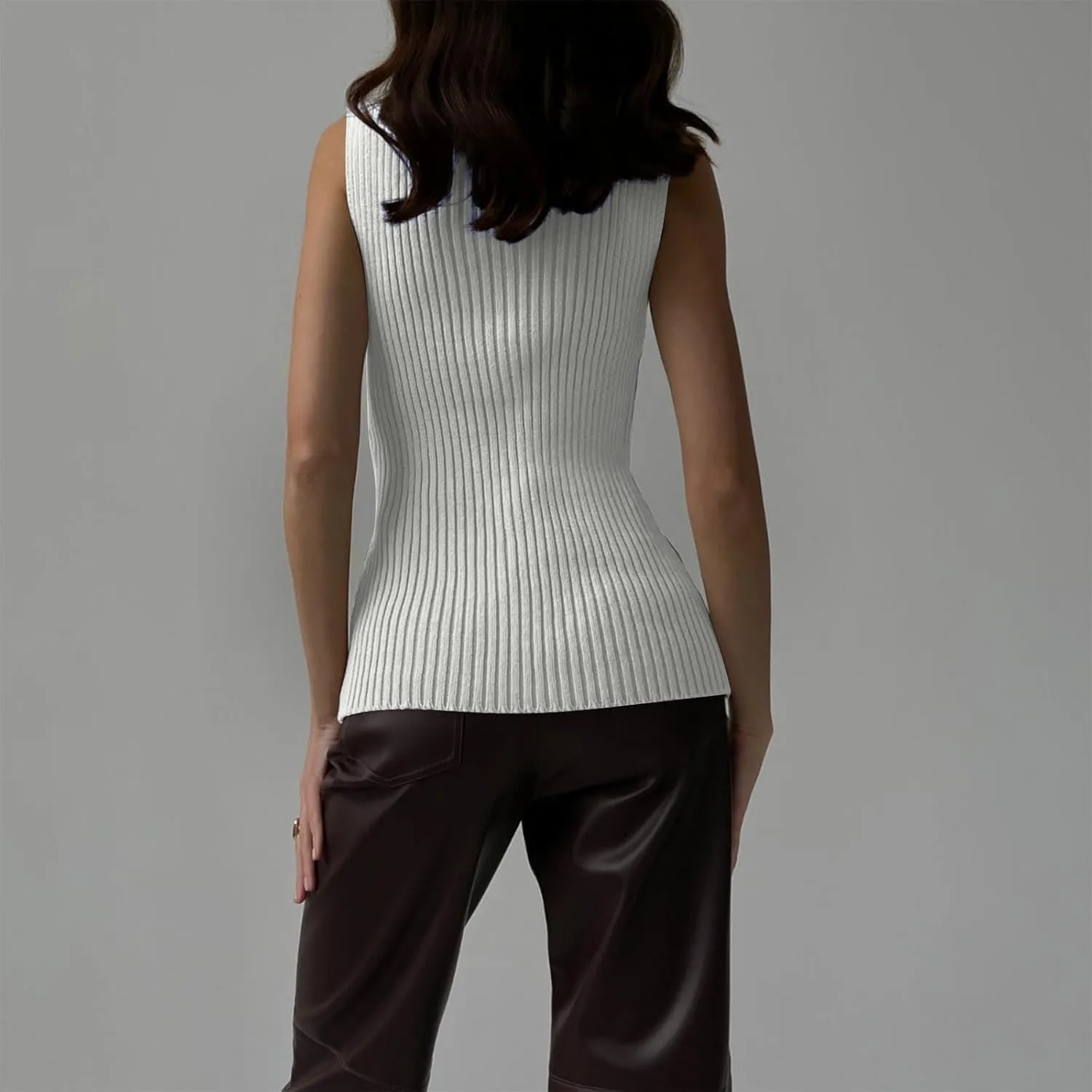 Ribbed Knit Tank Top for Women Turtleneck Sleeveless Sweater Blouse Solid Color Tunic Summer Trendy Shirt