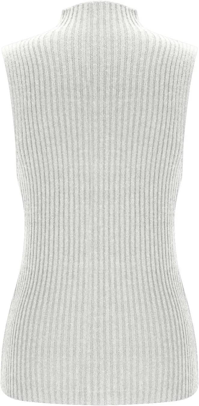 Ribbed Knit Tank Top for Women Turtleneck Sleeveless Sweater Blouse Solid Color Tunic Summer Trendy Shirt